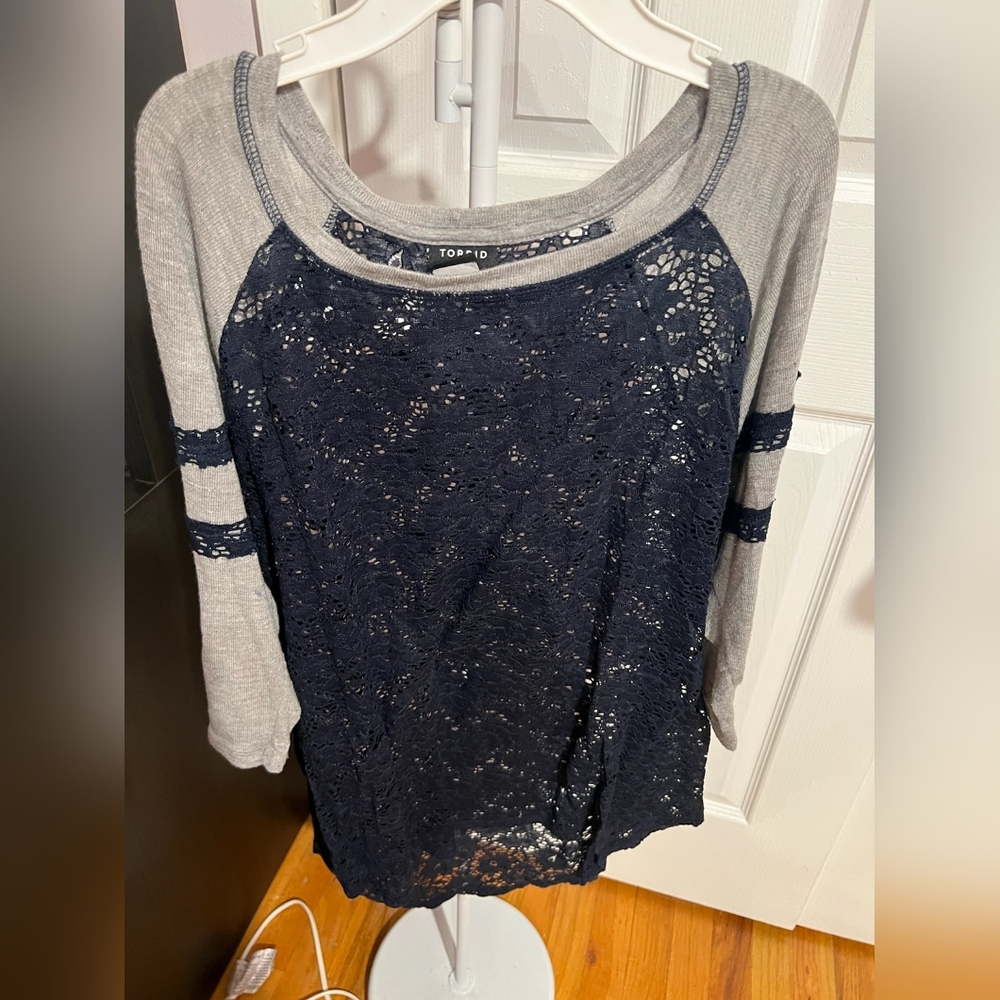 Gray and navy netting long sleeve shirt